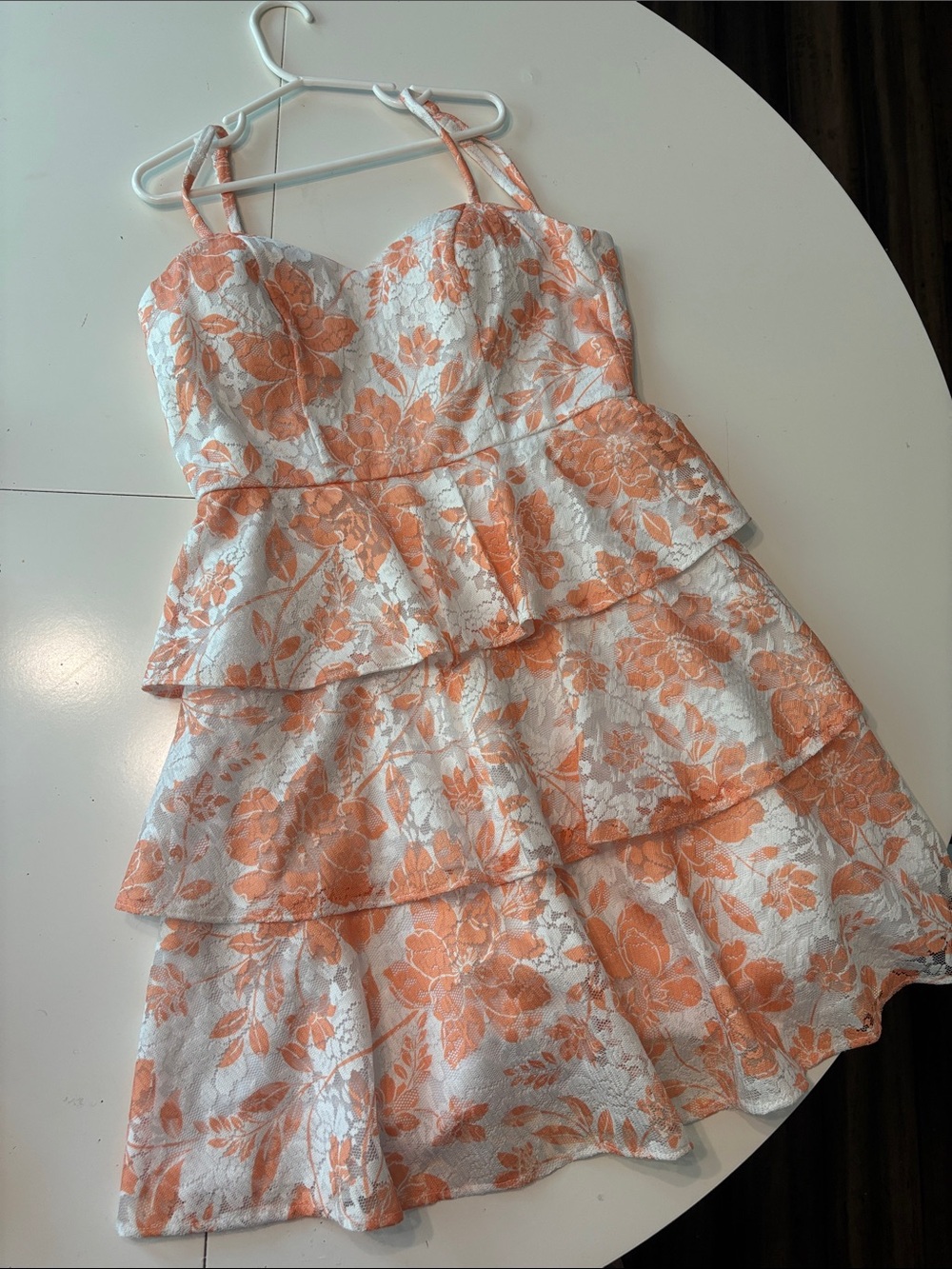 I.N. San Francisco Orange and White Floral Tiered Dress
